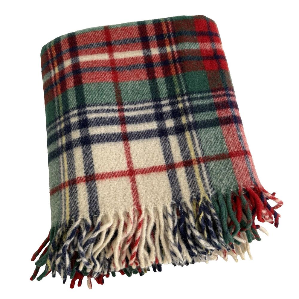 Vintage Tartan Plaid Wool Stadium Blanket Fringe NO Carry Case *READ*